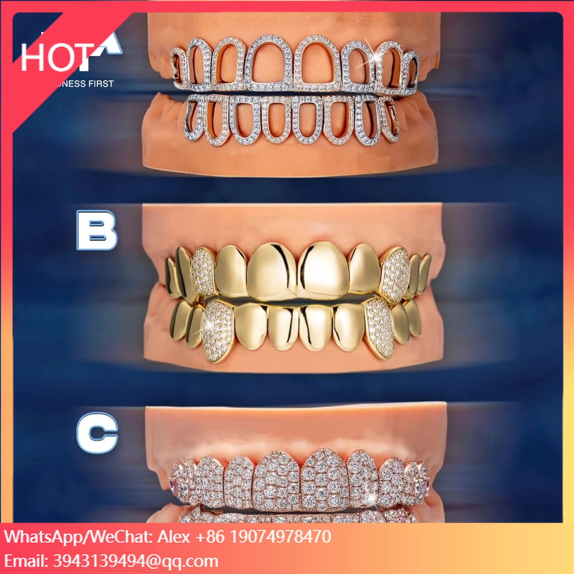 

Customize Teeth Grillz With Sparkling Diamond Iced 925 Sterling Silver Pretty Moissanite Brilliant Cut VVS Clarity Fine Jewelry