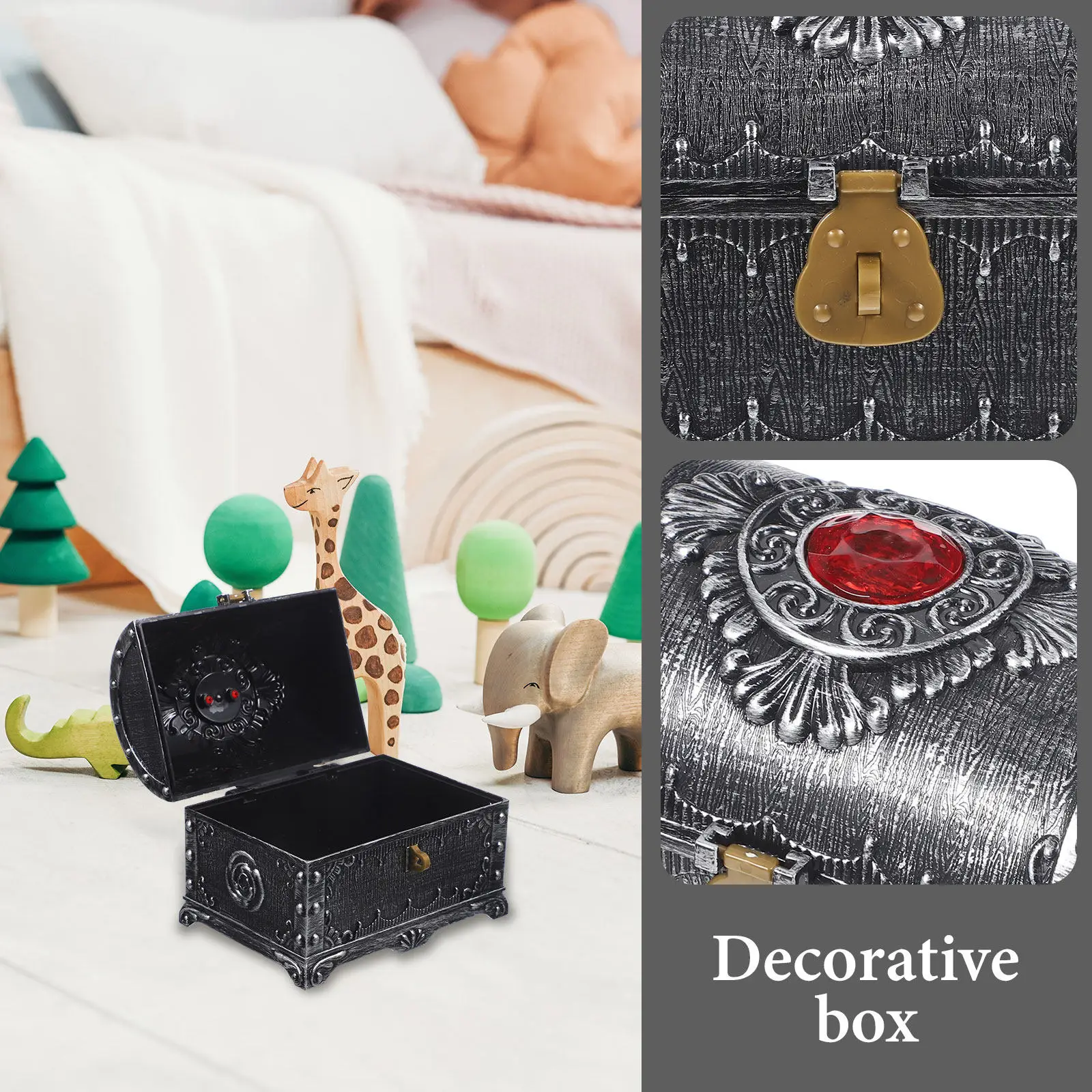 

Chest Retro Decorative Plastic Storage Boxes Vintage Trinket Box Small Box For Craft Treasure Accessories Organizer Candy