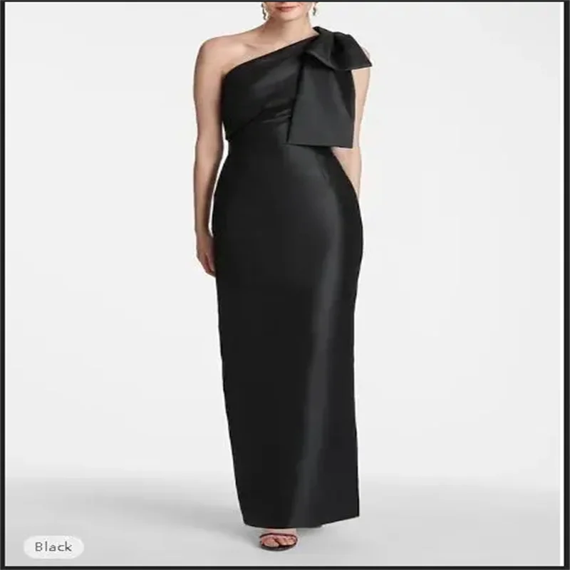 

Mermaid Wedding Guest Dress Satin Black Dress Formal Fall Ankle Length Sleeveless One Shoulder with Bow(s) Slit 2025 New Design