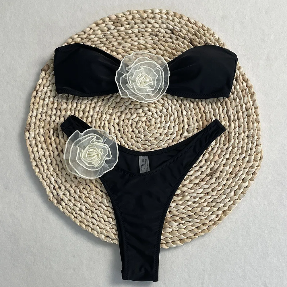 

New European and American Sexy Tube Top 3D Flower Briefs Bikini Bikini Swimsuit