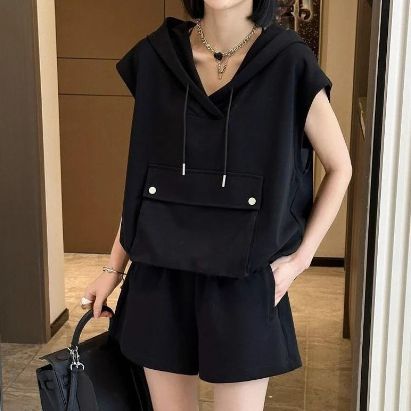 

Women Fashion Ins Style 2026 Summer New Slimming Versatile Casual Hoodie Shorts Two Piece Set