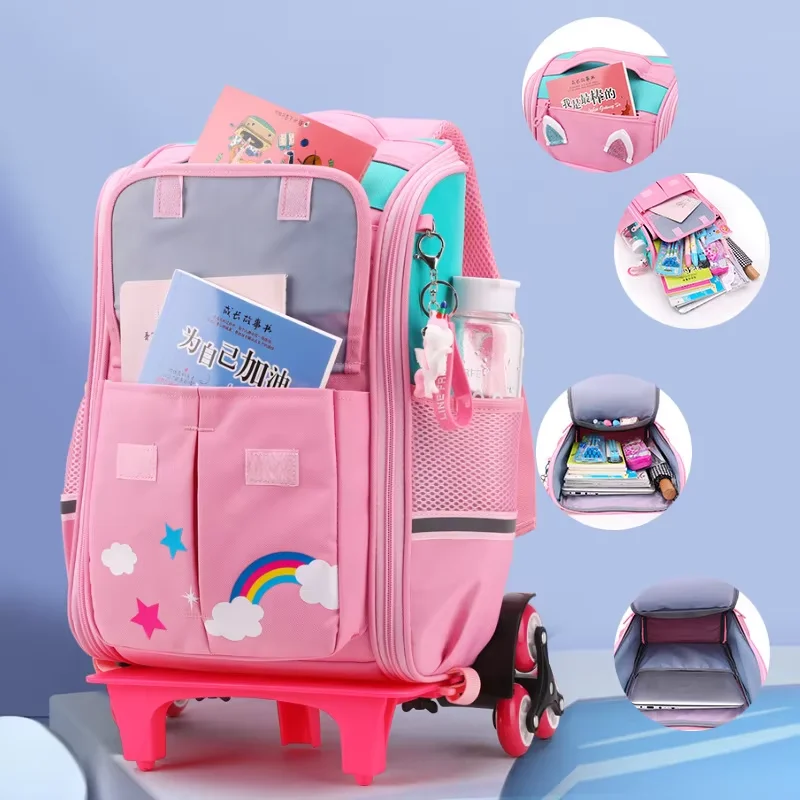 School Bag Student High Capacity Rolling Backpacks Kids Trolley Wheeled Bag Children Backpack Wheels