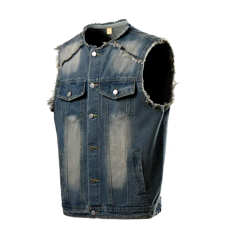 LIBIELIY Denim Vest Men Sleeveless Vintage Moto Biker Jean Jacket Coat Fashion Casual Men’s Hip Hop Denim Waistcoat Ripped Stree