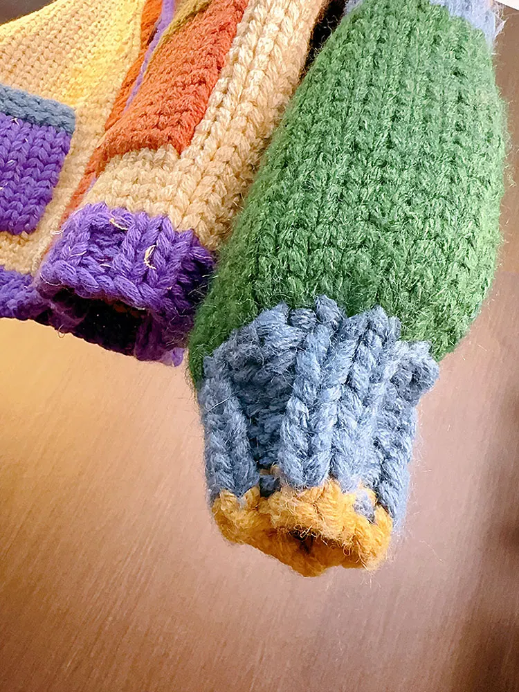 Cardigan lavorato a maglia con ago spesso lavorato a mano pesante artigianale, stile sciolto con blocchi di colore in filato spesso, cappotto maglione autunno inverno da donna