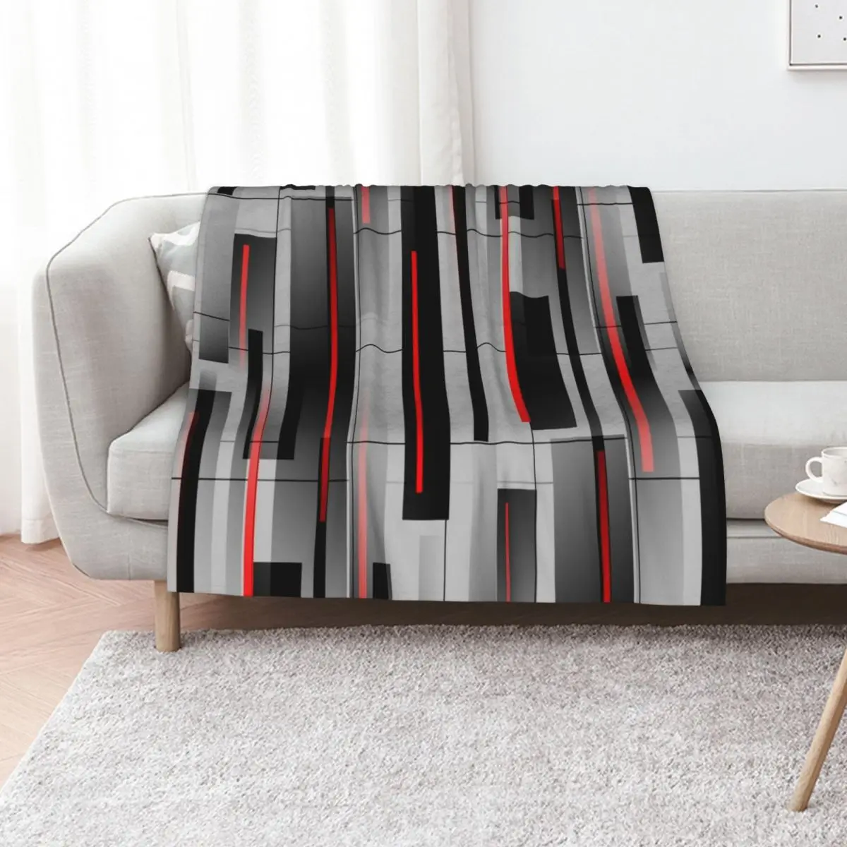 Off The Grid - Minimal Abstract - Red, Black, Gray Throw Blanket Bed Fashionable Plaid Sofa Nap blankets ands Comforter Blankets
