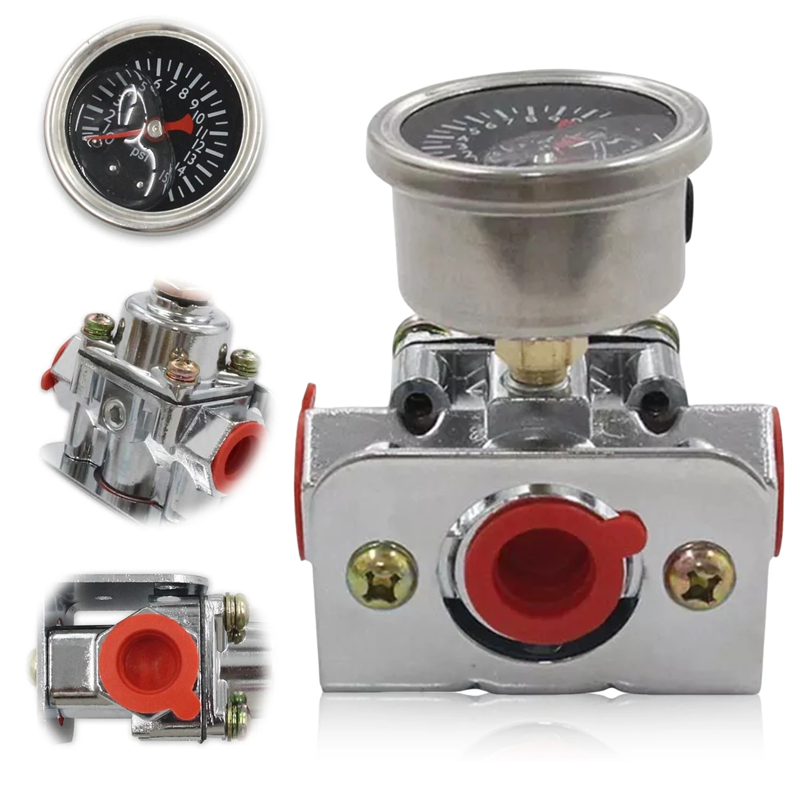 Low Fuel Pressure Regulator with Gauge Carburetor Fuel Pressure Regulator Replacement for Carburetor Carb 1-4 PSI 12-804