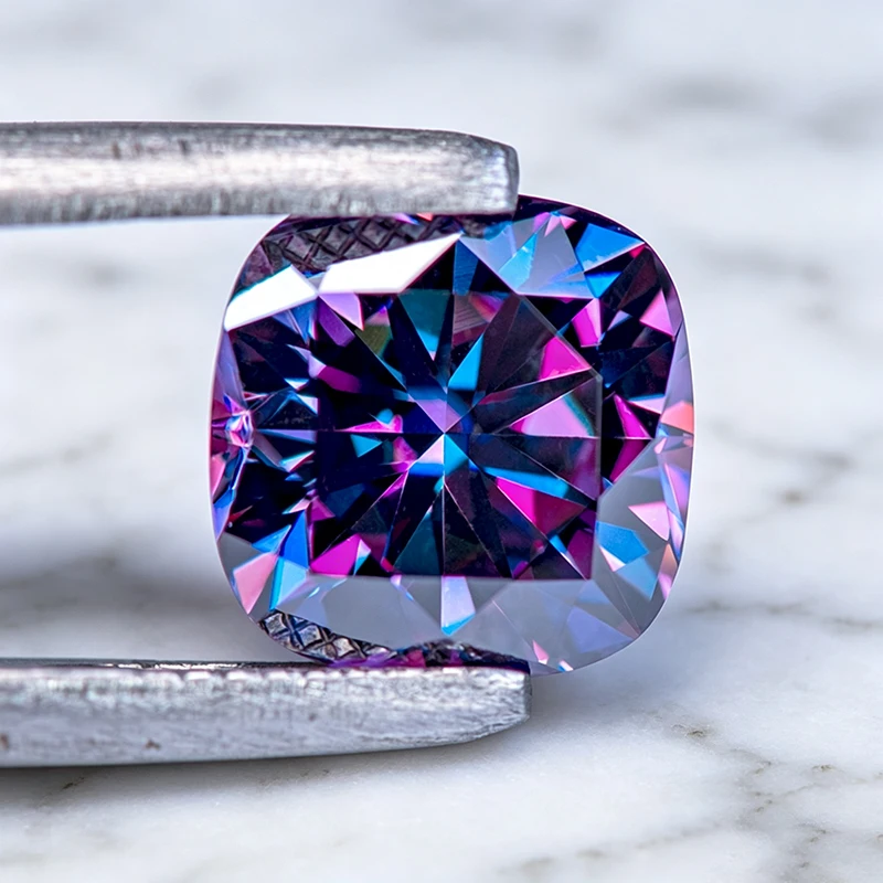 Moissanit-Stein Kaiserlila Farbe Kissenförmiger Schliff Charms Edelstein für DIY-Ringe, Halsketten, Ohrringe Hauptmaterialien mit Zertifikat – Detail 5