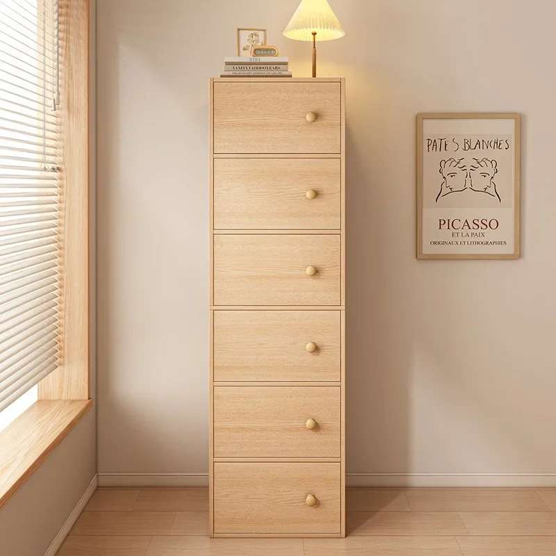 Solid wood core chest of drawers, bedroom storage locker, household bucket cabinet, living room narrow vertical cabinet against