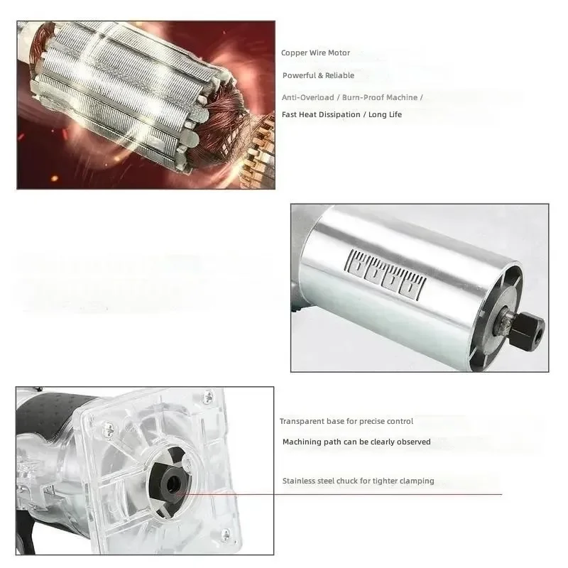 Electric Wood Router Trimmer 800W 30000RPM 1/4 Inch Milling Cutting Carving Tool Household Woodworking Power Tools for Carpenter