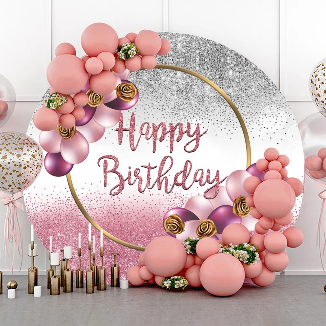 Silver Glitters Birthday Round Photography Prop Family Party Decor Baby Shower Portrait Custom Photo Backdrop Circle Background