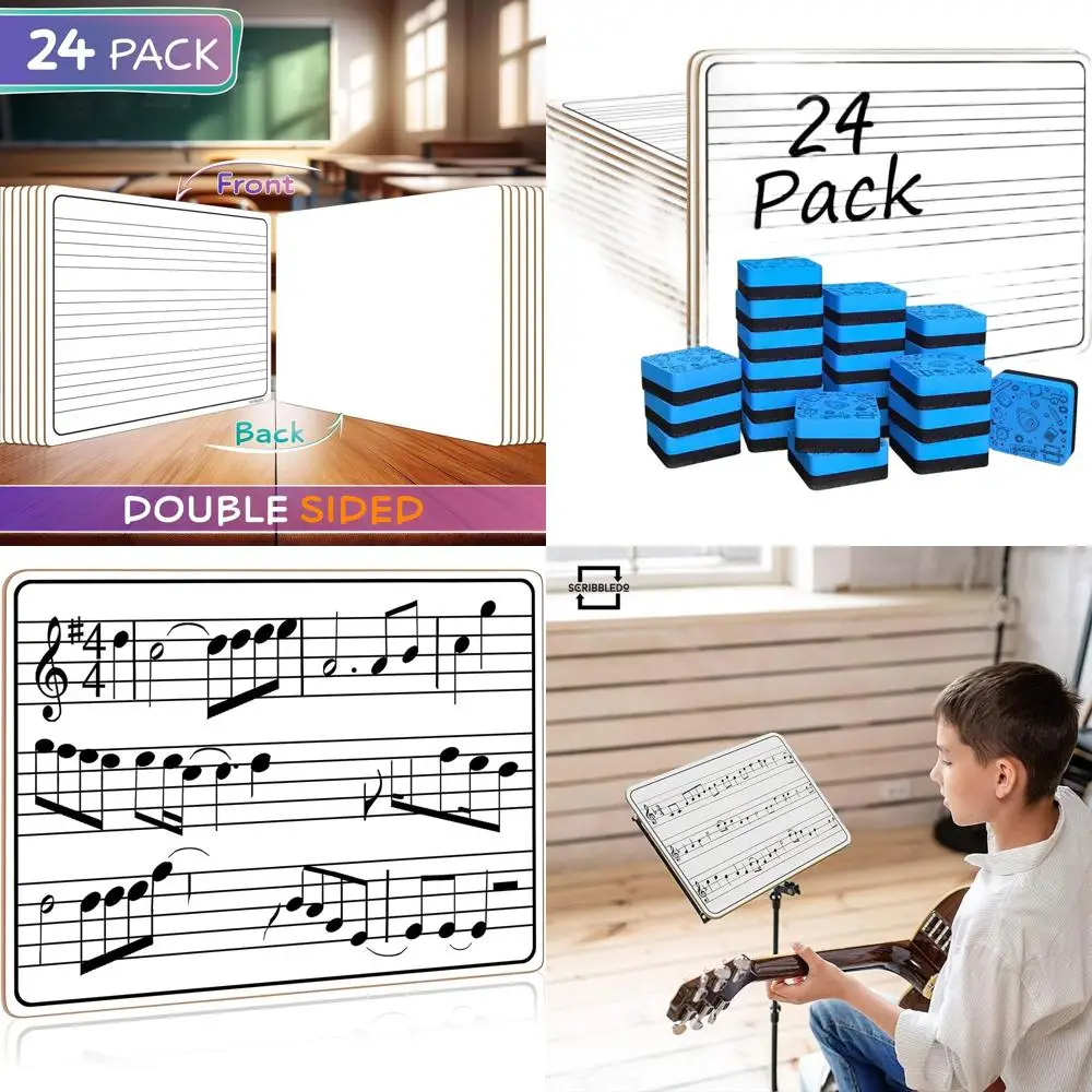 Double-Sided 9x12 White Lap Boards with Music Staff for Kids, Students, and Musicians, Includes Erasers