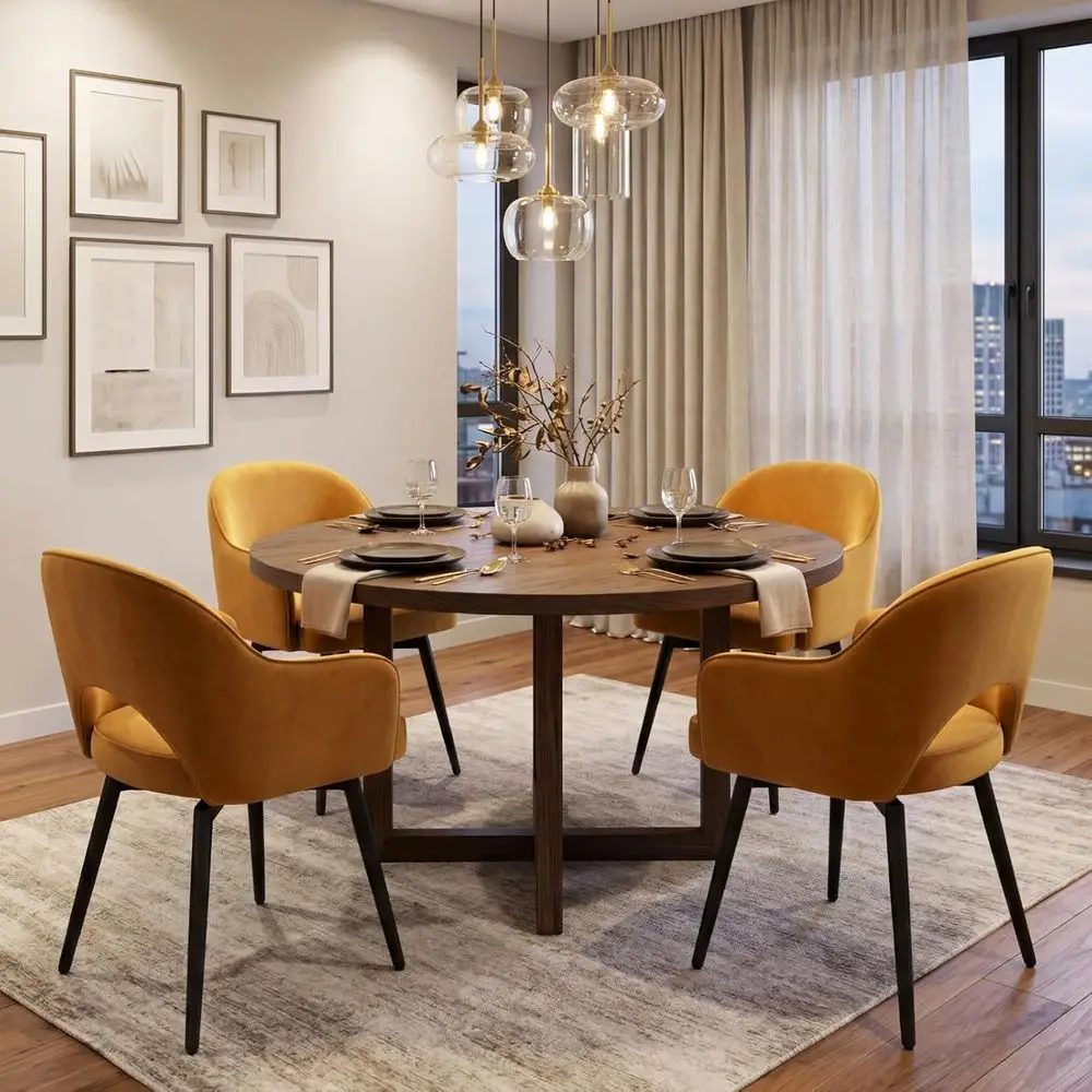 

Комплект из 4 вращающихся кресел из велюра, желтые акцентные кресла для домашнего офиса или столовой без колесиков