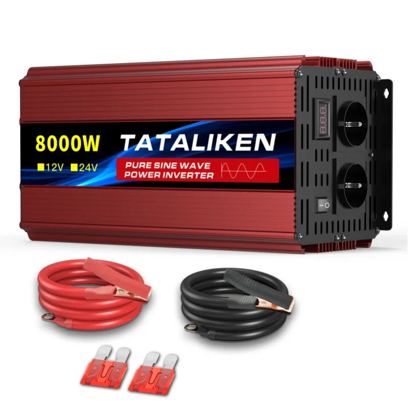 8000W 10000W Reiner Sinus-Wechselrichter, DC 12V zu AC 220V, Geräuscharmer Kühlventilator-Stromwandler für Outdoor-Camping und Haushaltsgeräte