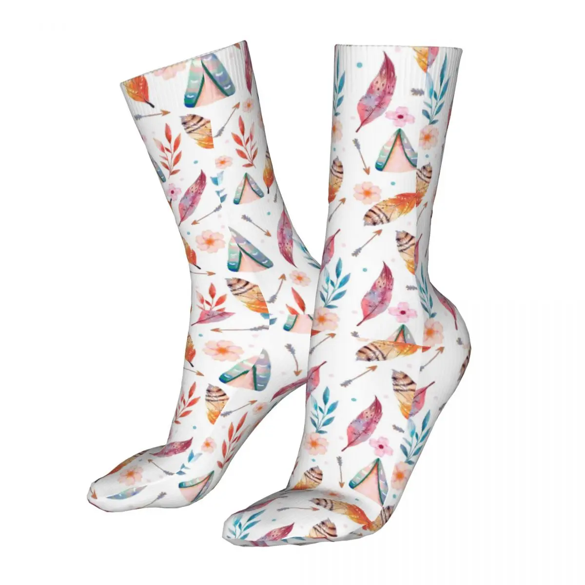 Compression Colorful Boho Feather Pattern Women Socks 2022 Men Bohemian Sports Sock