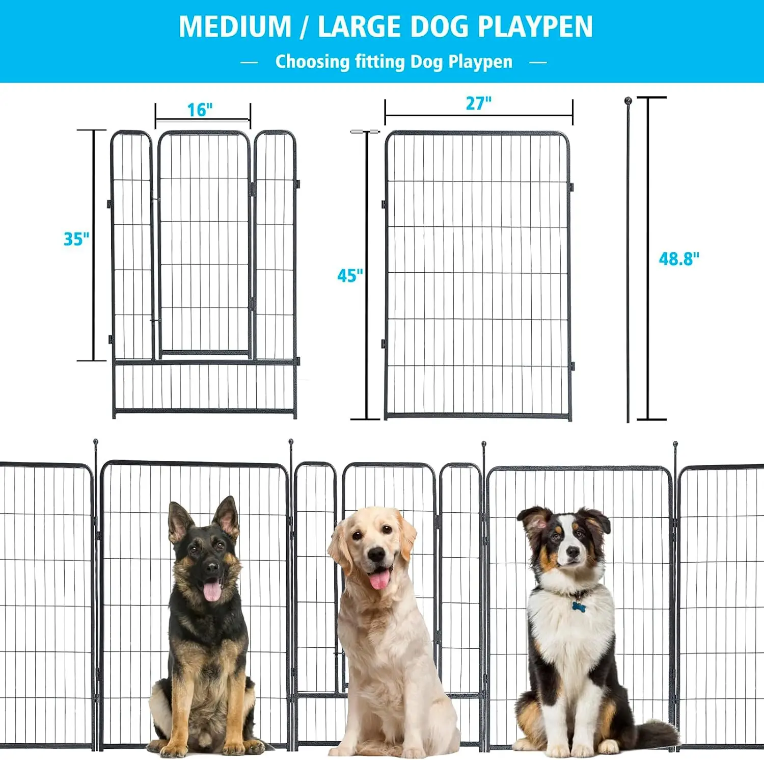 Dog Playpen,32/40/45 Inch Height In Heavy Duty, Folding Indoor Outdoor Anti-Rust Dog Exercise Fence, Portable Pet Playpen With