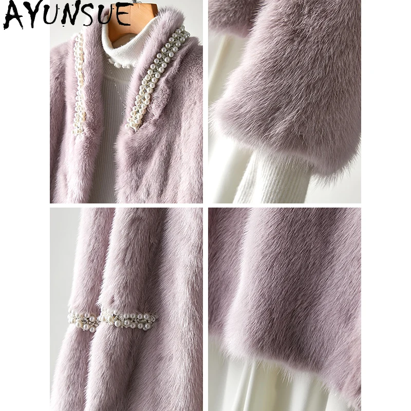 AYUNSUE Natural Mink Fur Coat for Woman 2025 New Elegant Winter Jacket Full Mink Fur Coats for Woman Clothes Fourrures Femmes