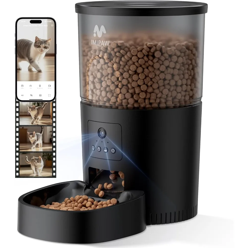 وحدة تغذية أوتوماتيكية للقطط مع كاميرا، التعرف على الحيوانات الأليفة بالذكاء الاصطناعي بدقة 1080 بكسل، التحكم في تطبيق WiFi، موزع مؤقت، صوت ورؤية ليلية في اتجاهين