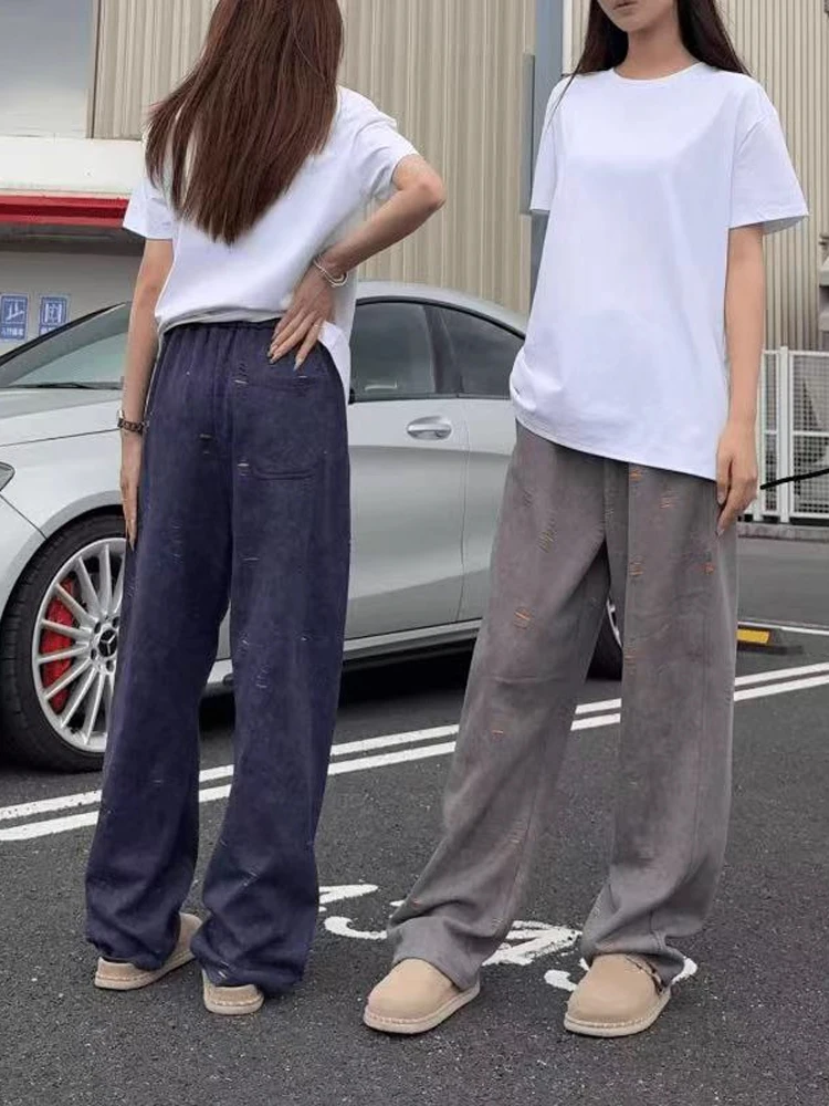 

ay Cleanfit Heavyweight Straight Leg Men's Sport Pants Waed out Torn Denim Casual Faion American Vibe Long Trousers