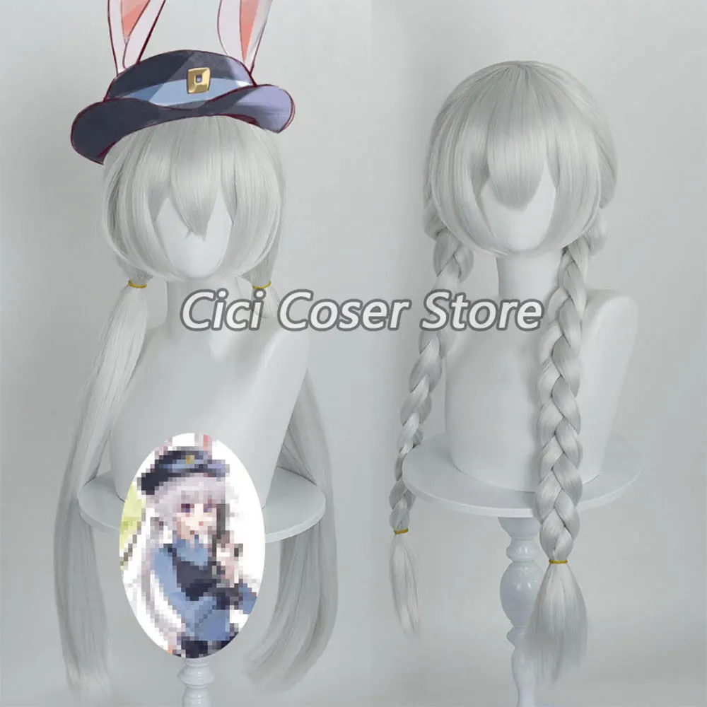 فيلم حديقة الحيوان الشرطة جودي هوبس شعر مستعار تأثيري الفضة الأبيض الضفائر الطويلة لطيف آذان أرنب قبعة للنساء هالوين حفلة كرنفال الدعائم #1