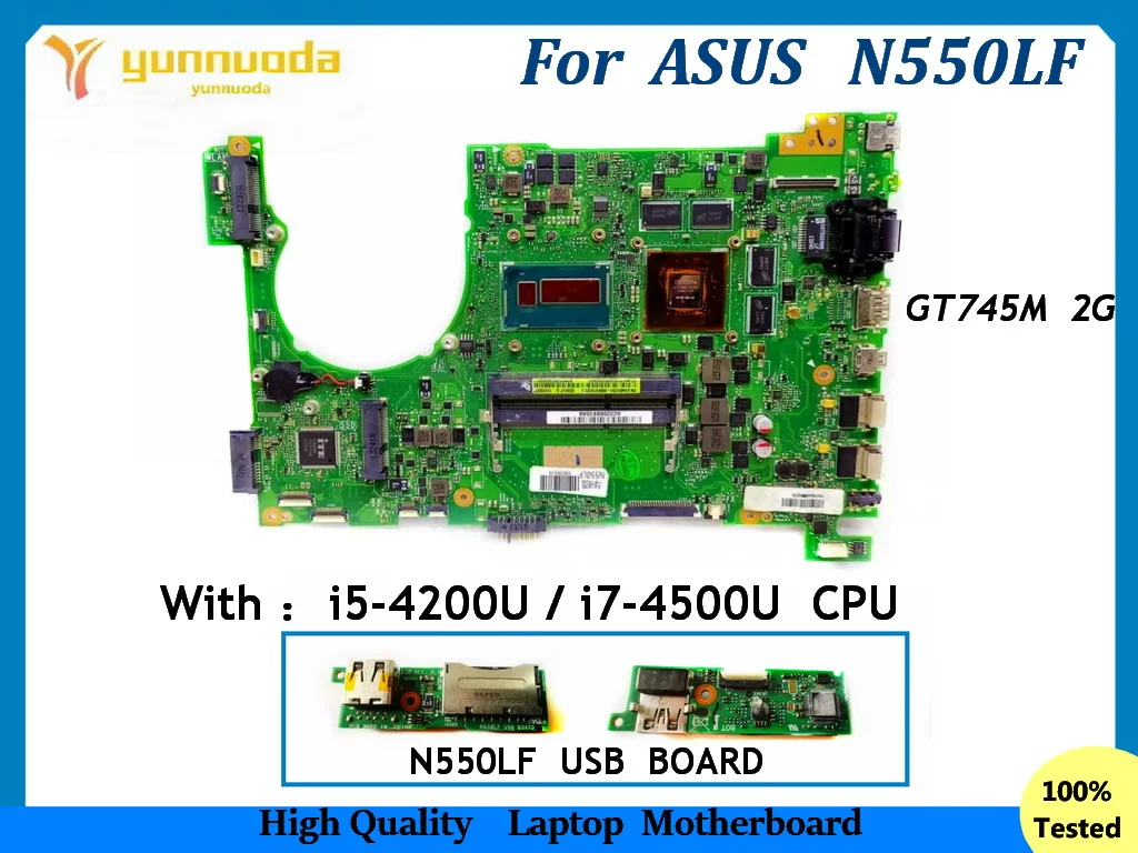 N550LF For ASUS Q550LF N550L Q550L Laptop Motherboard with  I5 I7 CPU GT745M 2G GPU  USB board 100% Working