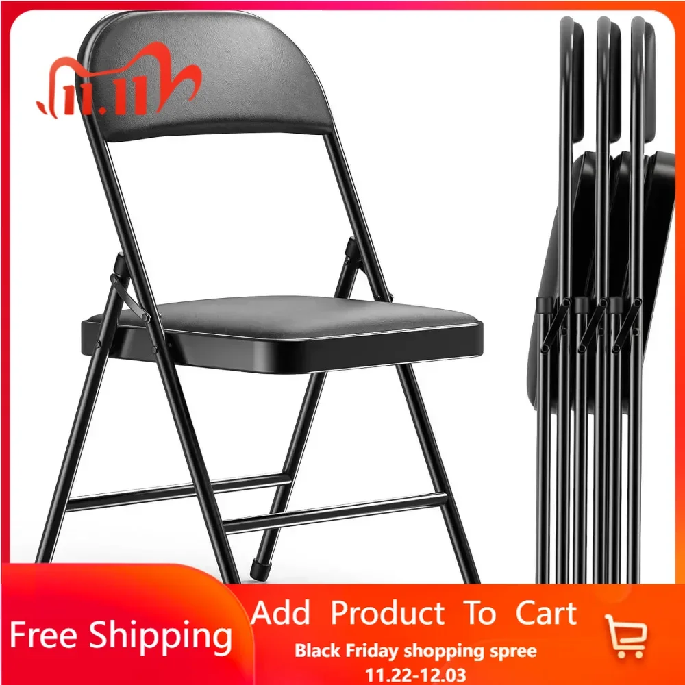 4 Pack Folding Chairs with Padded Cushion and Back, Padded Folding Chairs for Home and Office, Indoor and Outdoor Events