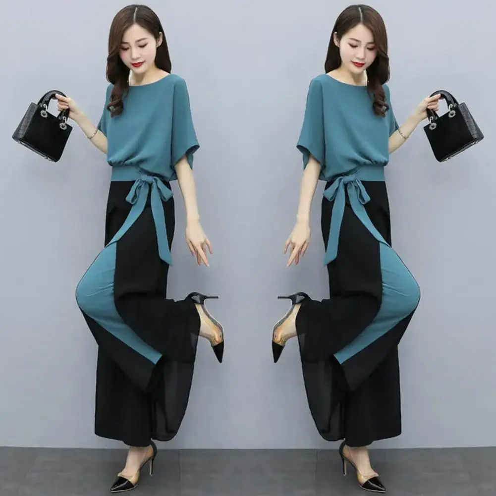 Elegant Top Pants Set  Breathable Temperament Women Trousers  Summer Two-pieces Women Top Pants Set