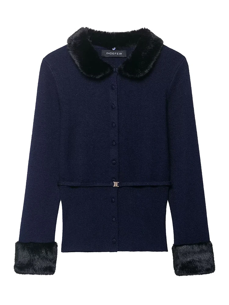 المرأة سترة مشغولة من الصوف 2025 المرأة زر على الموضة مع حزام كم طويل الترفيه محبوك المرأة هايت الشارع بلوزة أنيقة