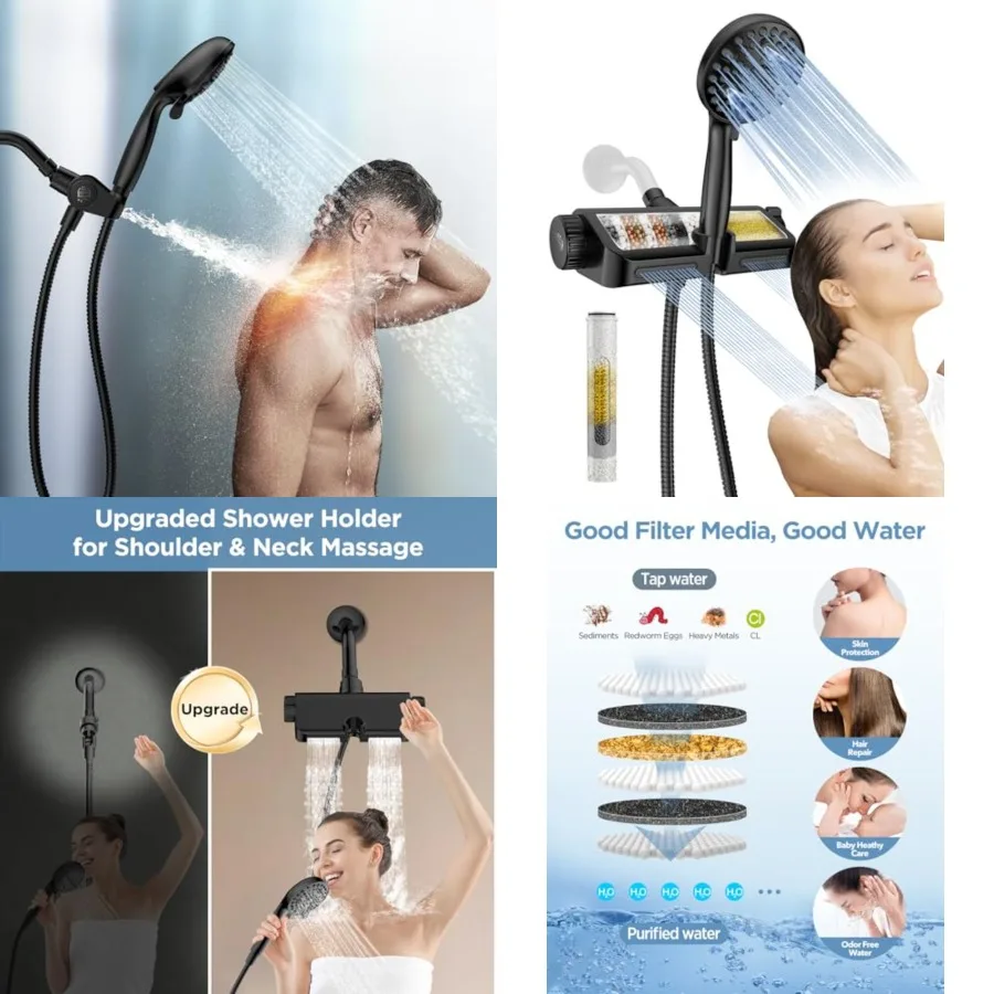 

Filtered Shower Head with Handheld Combo - Dual 2-in-1 Spa System with Massage Shower and 10 Modes Hand Held Shower, High Press