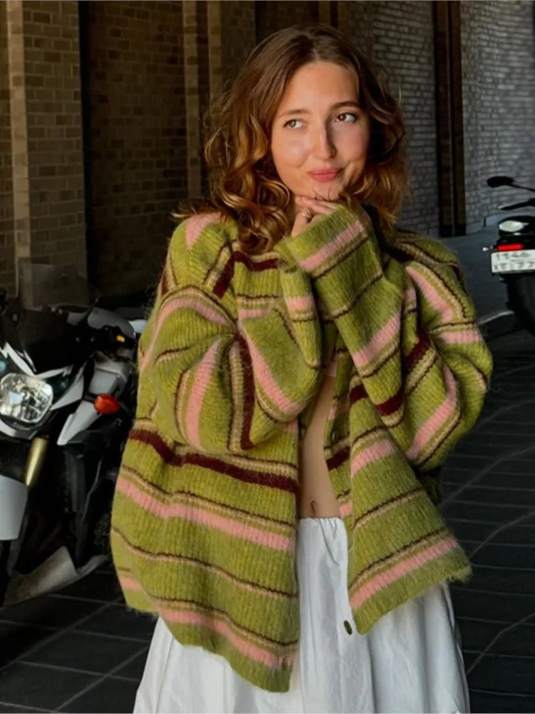 

Winter Clothes Woman Pulls Femmes All-match Loose Simple Style Sweater Comfortable Fresh Sweet Commuting Casual Contrast Striped