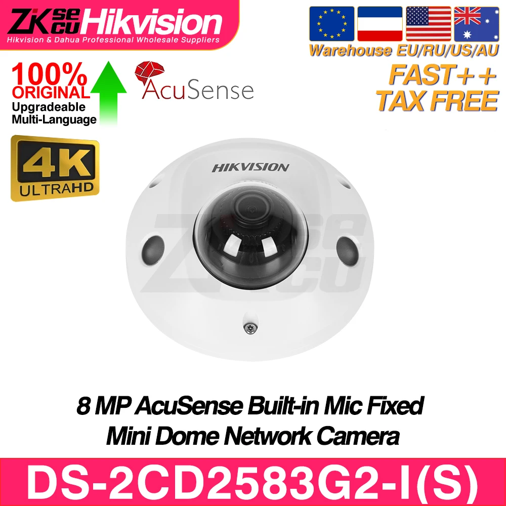 

Hikvision Original DS-2CD2583G2-IS 8MP 4K AcuSense Mini Dome IP Camera Built-in MIC H.265+ 30M IR POE Alarm I/O IK08 Video CCTV