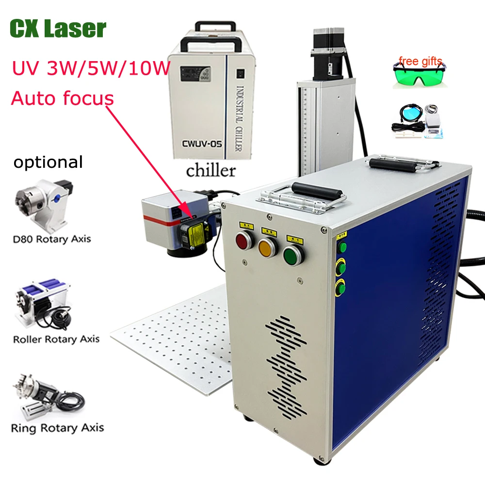 Auto Focus 3W 5W 10W UV Laser Glass Crystals Marking Machine Support Lightburn Rotary Axis Metal Jewelry Engraver EZCAD2 JCZ