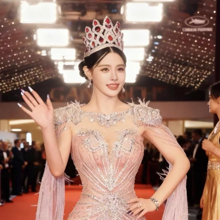 Extra Large European Style Teardrop Gem Rhinestones Champion Crown Adjustable Tiara for Beauty Pageant Model Competition Stage