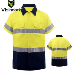 Hi Vis T-shirt Safety Work Shirt for Man Cotton Short Sleeve Summer Construction Work Clothes