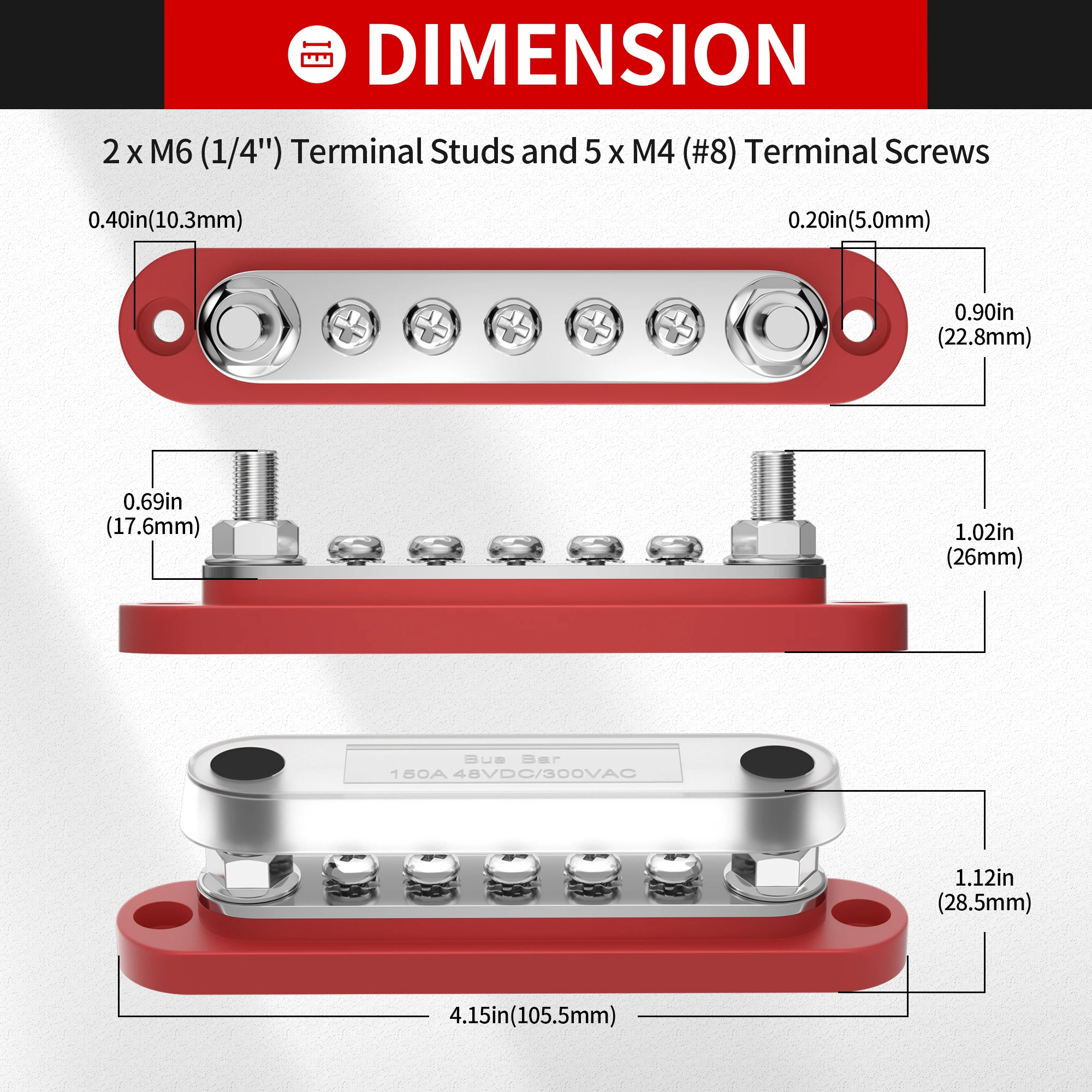 DAIERTEK Bus Bar Small Battery Distribution Block 12V Positive Negative Terminal Block Busbar 2 x 1/4\