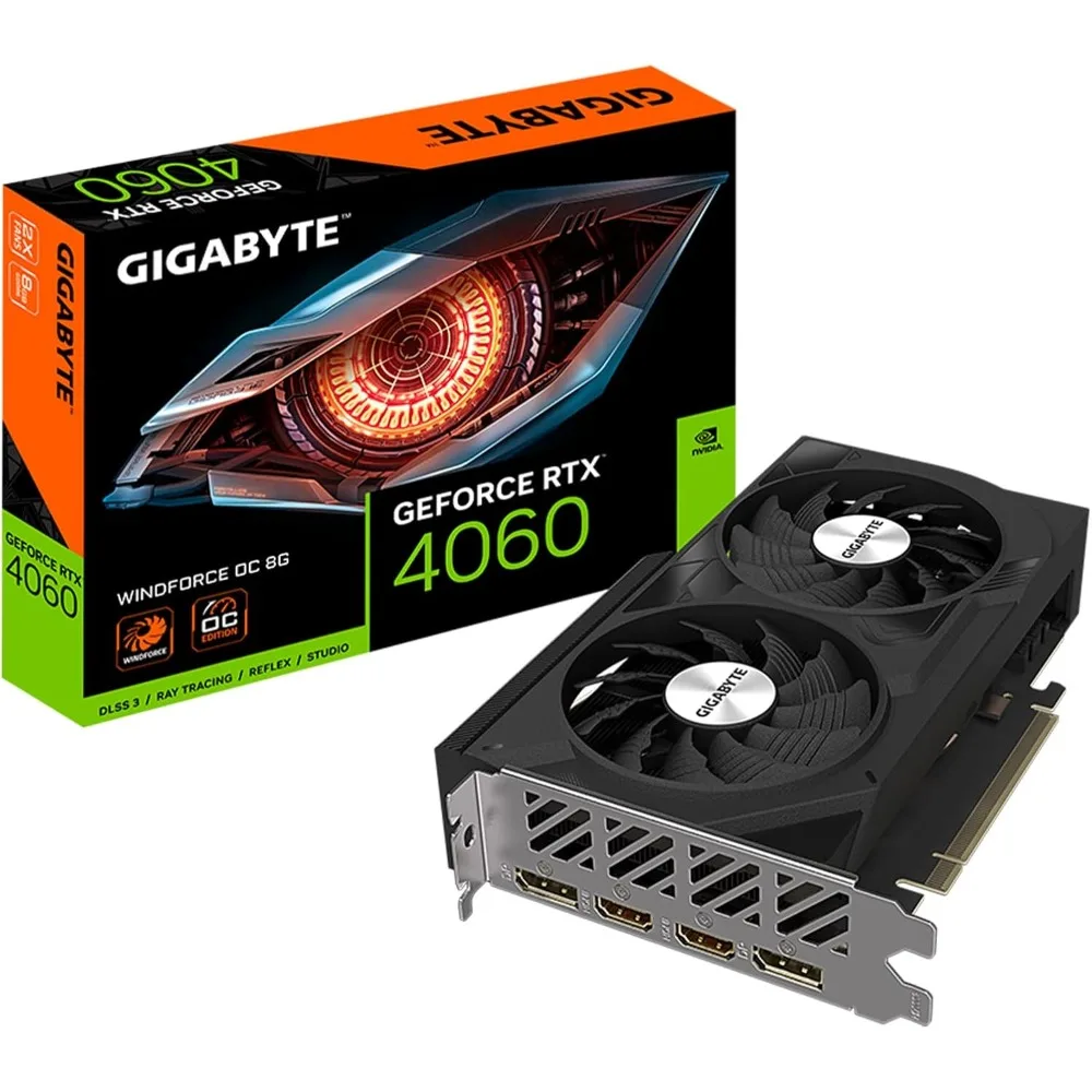 

GeForce RTX 4060 WINDFORCE OC 8G Graphics Card, 2X WINDFORCE Fans, GV-N4060WF2OC-8GD Video Card