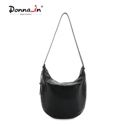 Donna-in Split Cow Leather Hobo Bag Casual Large Capacity Tote Shoulder Bag Commute Crossbody Fashion