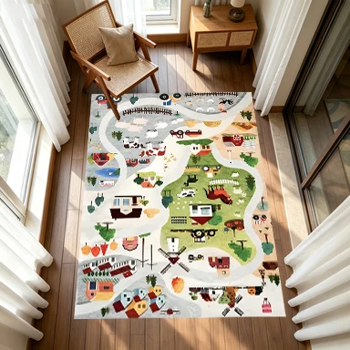 Farm Village Play Mat Carpet Children's Educational Traffic Map Carpet Non-Slip Floor Play Carpet for Children's Playroom