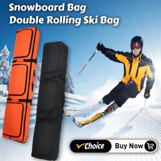 

Winter Skiing Bag with Rolling Wheel Padded Polyester Waterproof Bag 3 Separation Storage Univeral for single and double skis