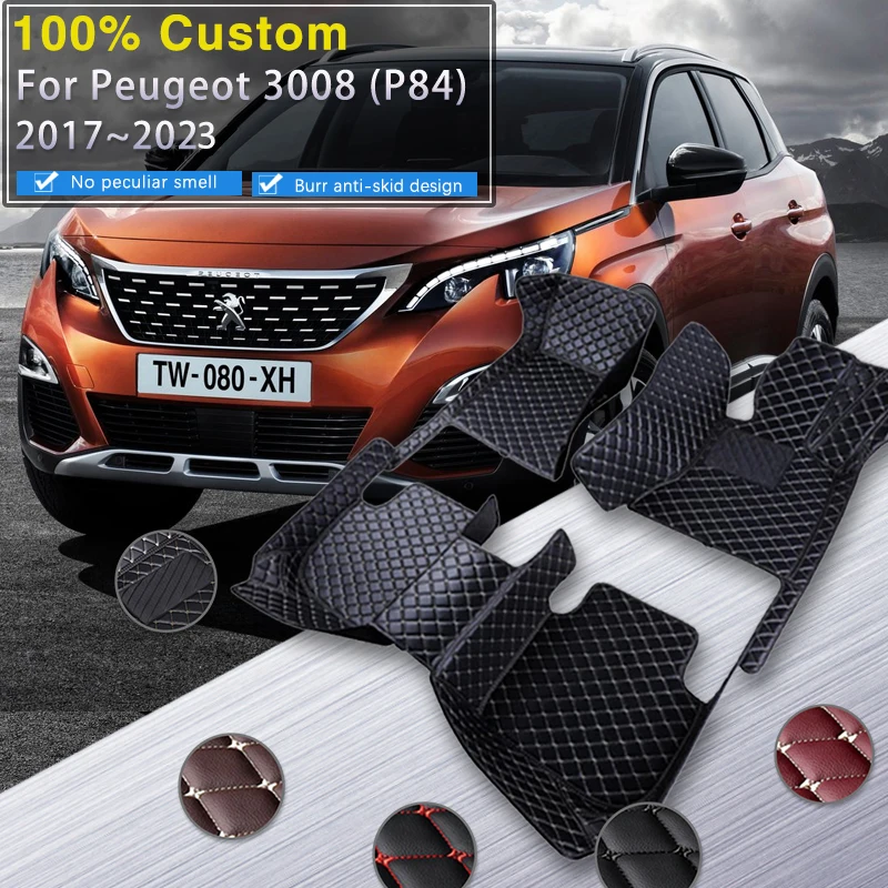 LHD Car Mats For Peugeot 3008 P84 2017~2023 Leather Floor Mat Carpets Protective Pad Rugs Interior Parts Car Accessories 2018