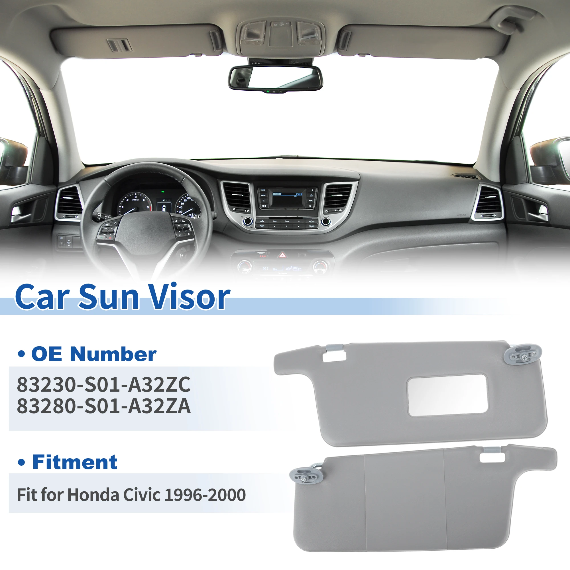 

UXCELL левые и правые солнцезащитные козырьки для Honda Civic 1996-2000 серый No 83230-S01-A32ZC