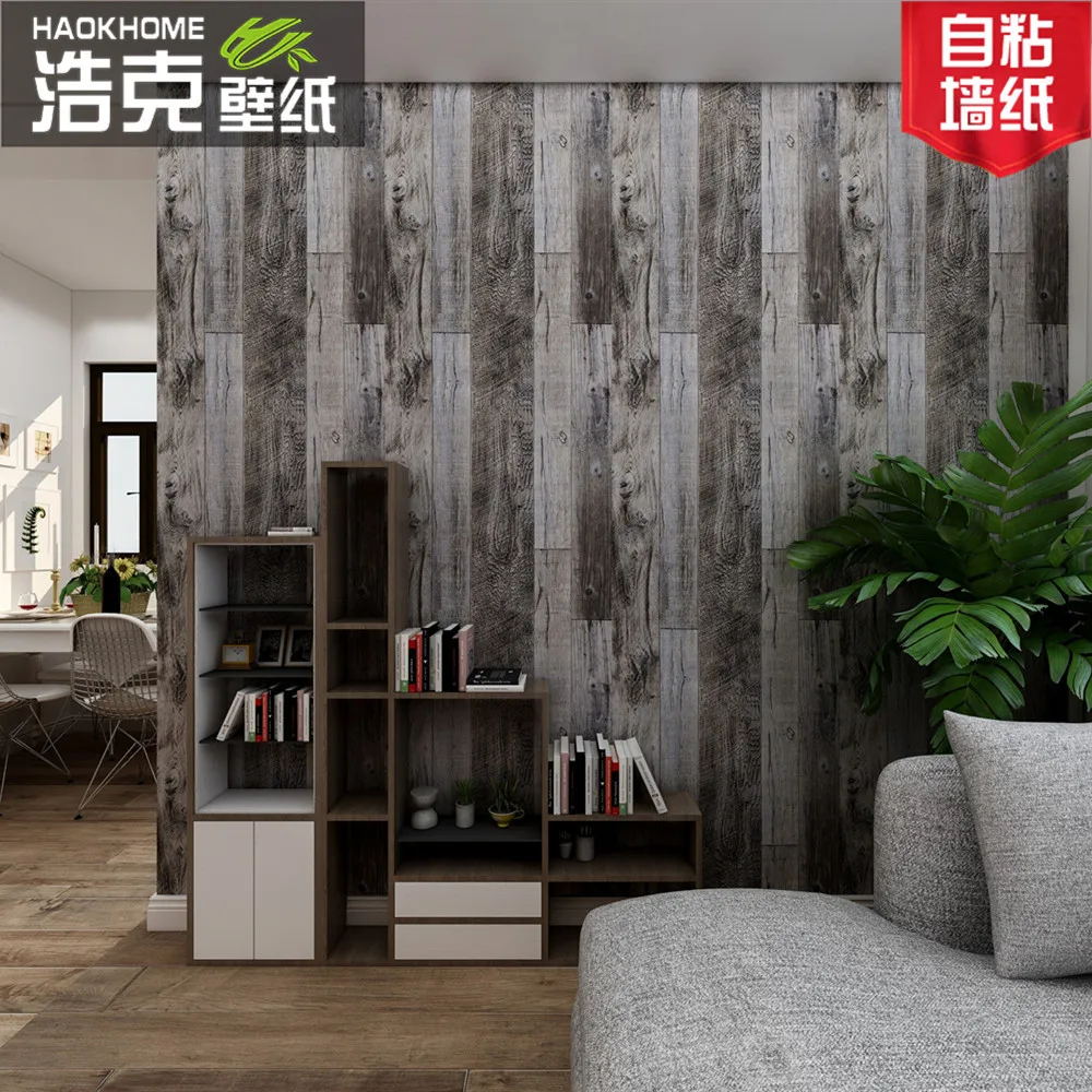 Thickened Retro Chinese Style 3D Wood Grain Wallpaper Self Adhesive Aged Wooden Plank for Furniture Refurbishing and Background