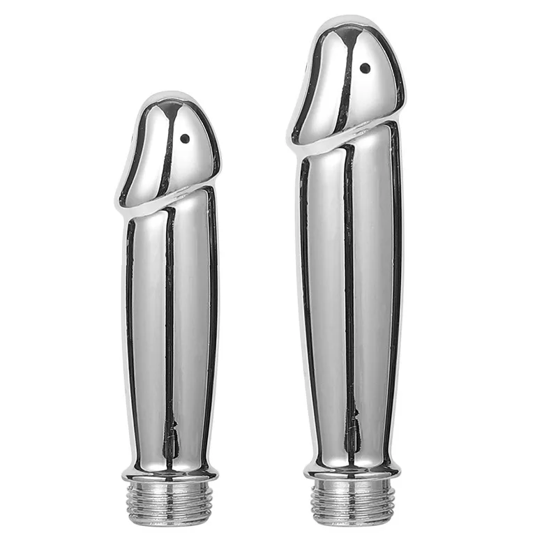 Metal Anal Douche Enema Nozzle, 5-Hole Shower Attachment, Smooth Phallic Tip, Threaded Connector, 2 Sizes for Personal Cleansing