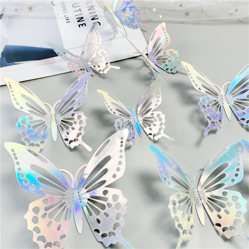 تأثير ثلاثية الأبعاد الفراشات الكريستال الجدار ملصق فراشة جميلة للأطفال غرفة جدار الشارات ديكور المنزل 12 قطعة/الوحدة على الحائط #4