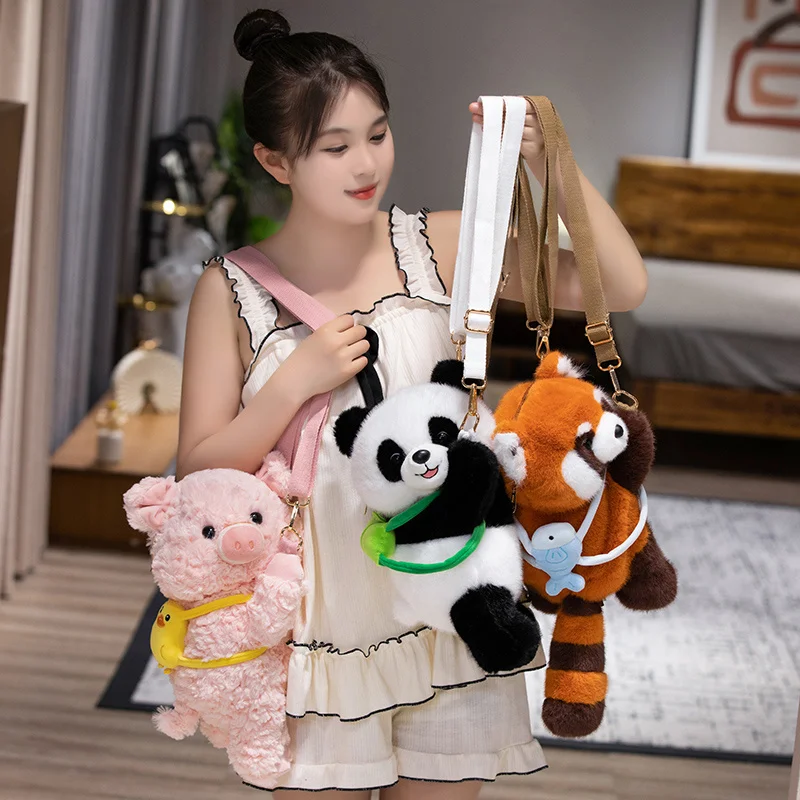 

40cm Creative Simulation Cartoon Panda Bears Puppy Dog Backpack Plush Toys Kawaii Stuffed Animals Piggy Bag for Girls Kids Gifts