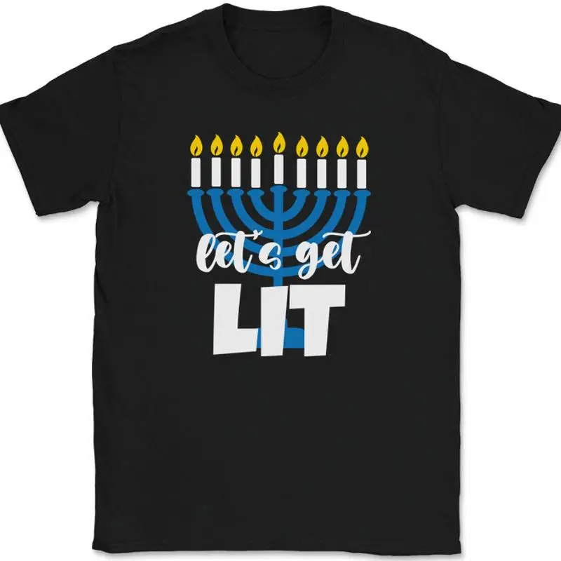 

Футболка Lets Get Lit Menorah, забавная футболка для праздника Хануки, еврейская еврейская футболка