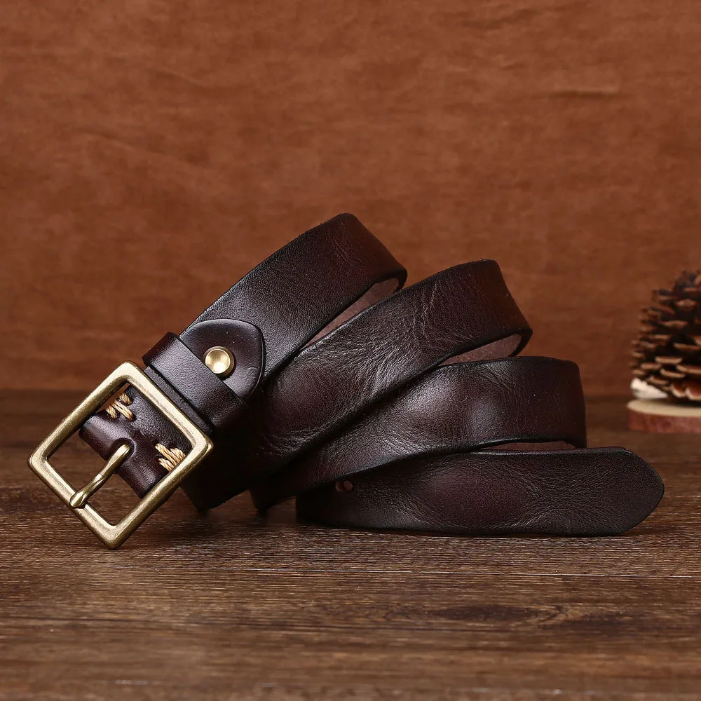 

Belt for women's head layer cowhide retro square copper buckle versatile casual Korean version belt decorative trousers belt
