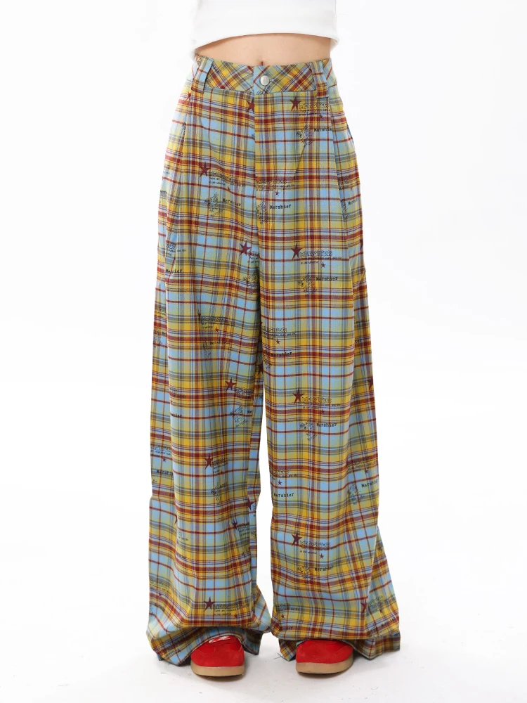 

Женские повседневные брюки ENJOG в американском ретро-стиле с клетчатым узором, свободные, широкие, в пол, летние, с завышенной талией, прямого кроя