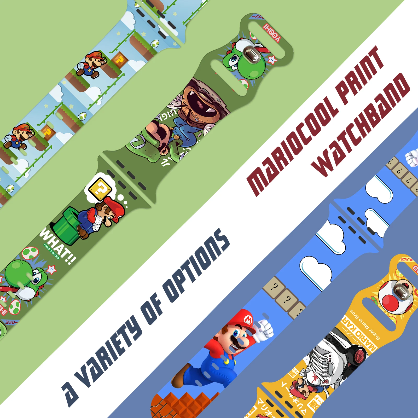 حزام طباعة نمط سلسلة ماريو الذكي لساعة أبل 11/10/9/8/7/SE، سوار سيليكون بديل ناعم مقاوم للماء 45 مم/44 مم/42 مم