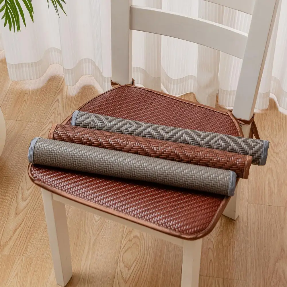 Summer Seat Cushion Wear-resistant Chair Pad Summer Woven Rattan Seat Cushion with Ties Square Office Chair Mat Anti-slip