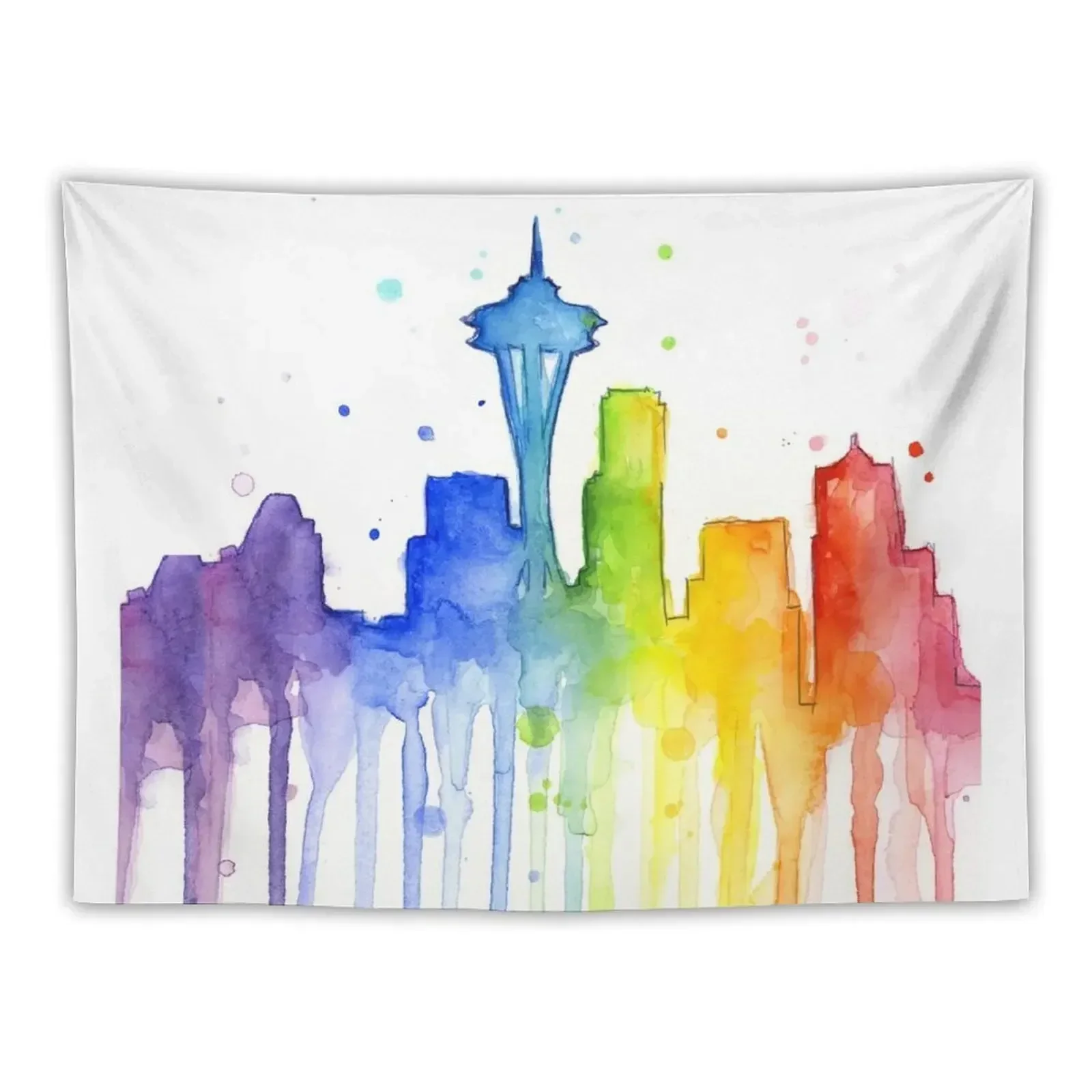 

Seattle Rainbow Watercolor Silhouette Tapestry Aesthetic Home Decor Decoration Home For Bedroom Tapete For The Wall Tapestry
